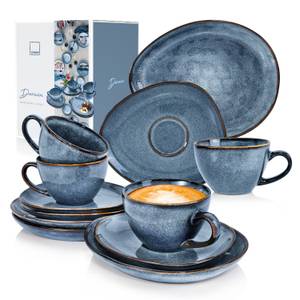 12-tlg. Kaffeeservice Darwin Blau - Stein - 26 x 34 x 25 cm