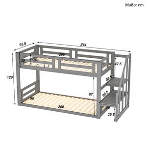 Etagenbett Oskar Grau - Massivholz - 95 x 129 x 244 cm