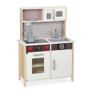 Spielküche mit Kochgeschirr Schwarz - Grau - Weiß - Holzwerkstoff - 65 x 90 x 30 cm