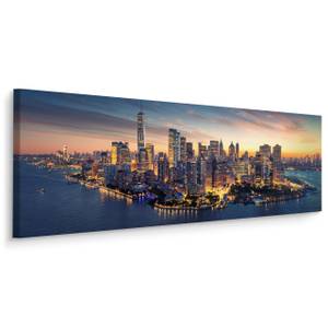 Image Panorama New York Grattes Ciels 3D Beige - Bleu - Gris - Textile - 145 x 45 x 45 cm