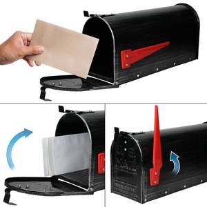 US Mailbox mit aufrichtbarer Fahne, Rot Schwarz - Metall - 17 x 23 x 48 cm