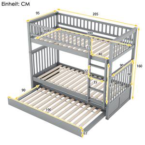 Etagenbett Samuel Grau - Massivholz - 95 x 160 x 205 cm