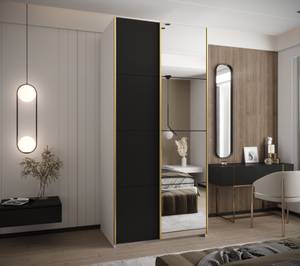 Armoire Lux 3 Noir - Doré - Blanc - Largeur : 120 cm