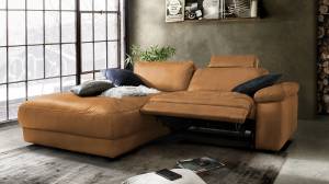 Ecksofa LOLA motorisch. relaxfunktion Braun - Ecke davorstehend links - Massivholz - Textil