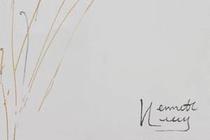 Tableau peint à la main Gentle Bloom Doré - Blanc - Bois massif - Textile - 60 x 90 x 4 cm