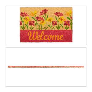 Paillasson coco welcome fleurs Orange - Rouge - Jaune - Fibres naturelles - Matière plastique - 60 x 2 x 40 cm