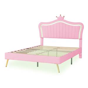 Lit enfant rembourré Aether Ⅳ Rose foncé - Bois manufacturé - Métal - Bois massif - Cuir synthétique - 152 x 122 x 203 cm