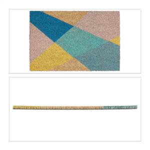Paillasson coco avec motif Beige - Turquoise - Jaune - Fibres naturelles - Matière plastique - 60 x 2 x 40 cm