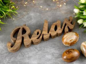 Schriftzug Relax Holzfigur Deko Holz Braun - Massivholz - 28 x 9 x 3 cm