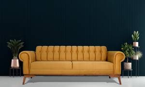Schlafsofa Amsterdam Samt sofa 3-Sitzer Gelb - Massivholz - 215 x 68 x 215 cm