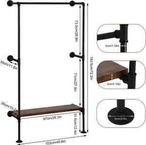 Kleiderstange Ramona Schwarz - Holzwerkstoff - Metall - 103 x 187 x 30 cm