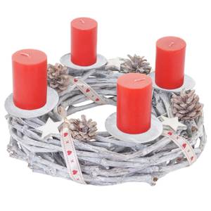 Couronne de l'Avent bois Ø30cm bougies Rouge - Blanc - Métal - En partie en bois massif - 30 x 8 x 30 cm