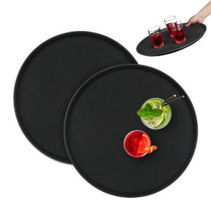 Lot de 2 plateaux de service ronds Noir - Matière plastique - 45 x 2 x 45 cm