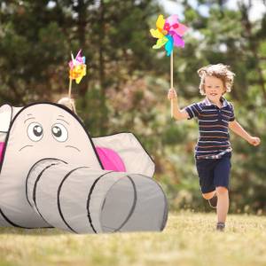 Tente pour enfants en forme d’éléphant Noir - Gris - Rose foncé - Métal - Textile - 155 x 92 x 200 cm