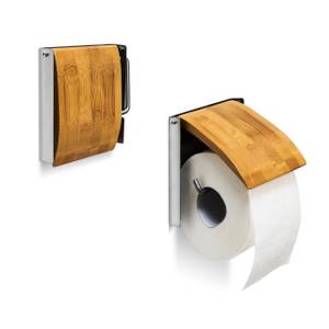 Toilettenpapierhalter Bambus Braun - Silber - Bambus - Metall - 15 x 14 x 3 cm