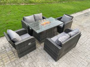 Rattan Sofa Gartenmöbel Set 6-Sitzer Grau - Polyrattan - Stein - 80 x 69 x 140 cm