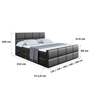 Boxspringbett ARDENI-Z Hochglanz Schwarz - Breite: 160 cm - H3