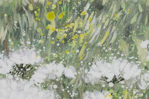 Tableau In the Middle of Idyll Vert - Rose foncé - Bois massif - Textile - 80 x 80 x 4 cm