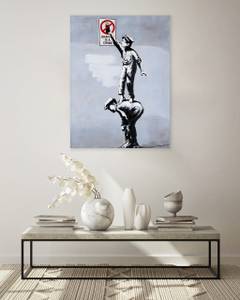 Acrylbild handgemalt Banksy's Rascals Schwarz - Weiß - Massivholz - Textil - 75 x 100 x 4 cm