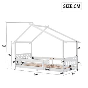 Lit cabane, lit ludique Karle Ⅳ Blanc - Bois manufacturé - Métal - Bois massif - Bois/Imitation - 97 x 160 x 207 cm