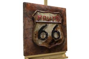 Tableau métallique 3D Route 66 Marron - Blanc - Métal - 60 x 60 x 6 cm