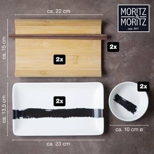 Sushi 8tlg Geschirr-Set 2 Personen Weiß - Ton - Holzwerkstoff - 28 x 8 x 33 cm