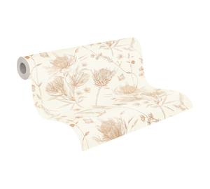 Tapete Floral Weiß Braun Beige - Braun - Orange - Weiß