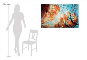 Tableau Danse de la cime des arbres Bleu - Orange - Bois massif - Textile - 120 x 75 x 4 cm