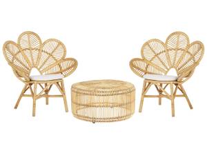 Bistro Set FLORENTINE 3-tlg Beige - Blau - Weiß - Rattan - 95 x 107 x 84 cm