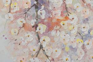 Tableau peint Pink Rain of Blossoms Rose foncé - Blanc - Bois massif - Textile - 60 x 120 x 4 cm