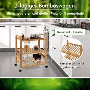 Küchenwagen mit 3 Ablagen Braun - Bambus - 33 x 76 x 58 cm
