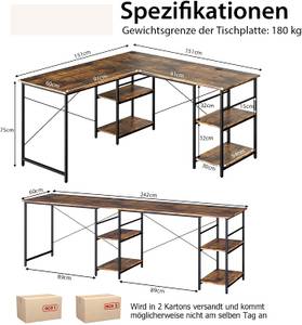 L-Form Eckschreibtisch reversibler Braun