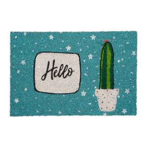 Paillasson coco «Hello» Vert - Turquoise - Blanc - Fibres naturelles - Matière plastique - 60 x 2 x 40 cm