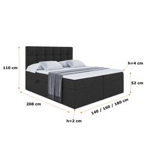 Boxspringbett MARCE Schwarz - Breite: 140 cm - H4