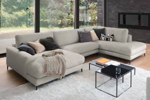 Sofa CARA Wohnlandschaft U-Form Cord Steingrau