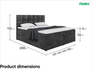 Boxspringbett Raco Schwarz - Breite: 140 cm - H4