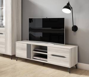 Vitrine-Möbel TV-Couchtisch-Ausziehtisch Grau - Holzwerkstoff - 90 x 185 x 370 cm