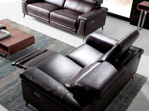Canapé 3 places en cuir avec relax Marron - Cuir véritable - Textile - 215 x 99 x 103 cm