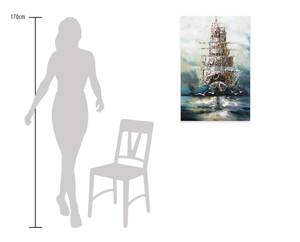 Acrylbild handgemalt Ahoi Piratenschiff Blau - Massivholz - Textil - 60 x 90 x 4 cm
