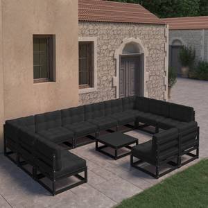 13-tlg. Garten-Lounge-Set mit Kissen Schwarz