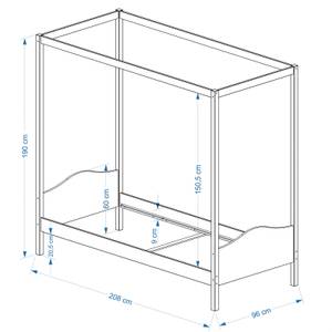 Himmelbett NADINE Weiß - Massivholz - Holzart/Dekor - 96 x 190 x 209 cm