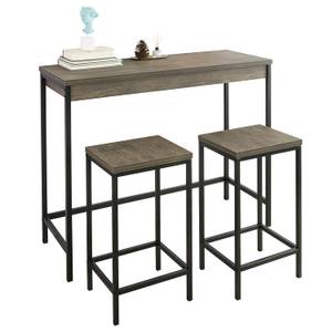 Table + 2 x Tabourets OGT30-N Marron - Bois manufacturé - 121 x 97 x 46 cm