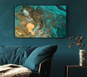 Türkis- und blaugrün Fluss Wandkunst Weiß - Textil - 81 x 51 x 5 cm