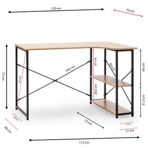 Bureau Juani 2 étagères, 120 cm Marron - Bois manufacturé - 120 x 75 x 73 cm