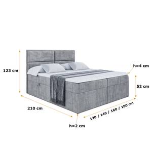 Boxspringbett GRATUN Grau - Breite: 180 cm - H3