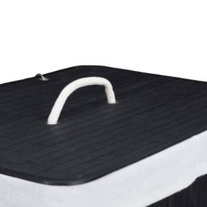 Lot de 2 paniers à linge bambou noir Noir - Marron clair - Blanc