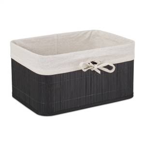 Lot de 4 paniers de rangement en bambou Noir - Blanc - Bambou - Bois manufacturé - Textile - 33 x 17 x 23 cm