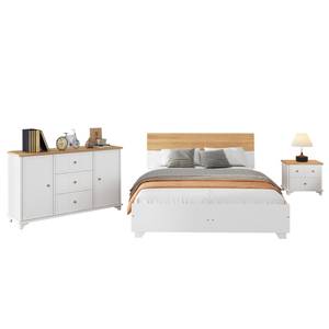 Schlafzimmer-Set LucyWoody Ⅱ (3er Set) Weiß - Holzwerkstoff - Massivholz - Holzart/Dekor - 172 x 82 x 217 cm