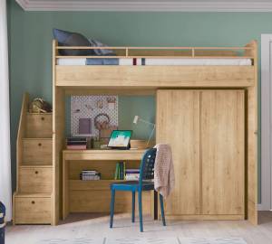 Bett Studio Braun - Holzwerkstoff - 95 x 96 x 207 cm