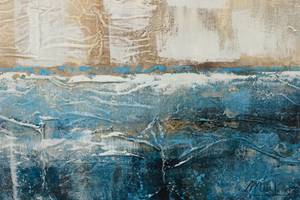 Tableau peint à la main Île de l'espoir Beige - Bleu - Bois massif - Textile - 60 x 60 x 4 cm